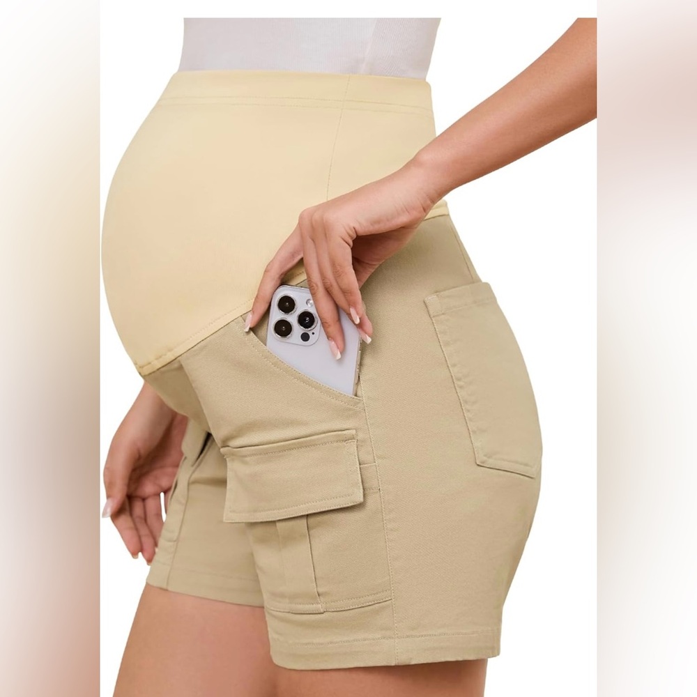 Maternity Kahki Tan Cargo Shorts Pockets New Size Medium